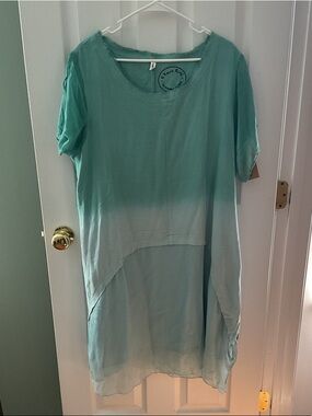 Lightweight Teal Dress - Handmade Linen - Size 1X